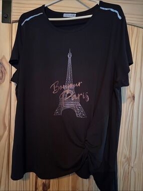 Bonjour Paris Twist-Front Tee - Black with Rose Gold Graphic